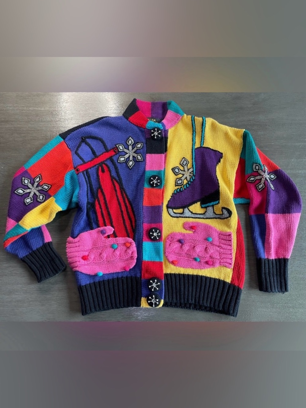 Vintage Lisa Nichols Colorful Knit Embroidered Sweater Cardigan